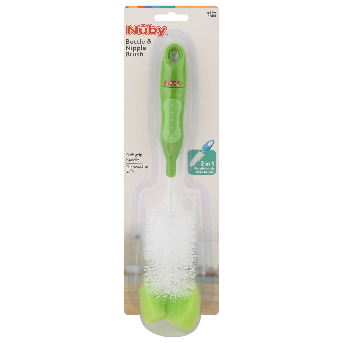 slide 1 of 2, Nuby Bottle & Nipple Brush Assorted Colors, 1 ct