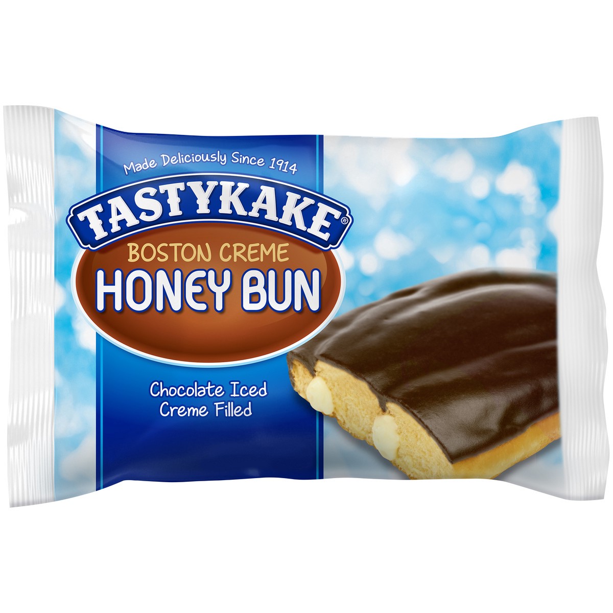 slide 1 of 7, Tastykake Boston Creme Honey Bun, Creme Filled and Chocolate Iced Individually Wrapped Pastry, 5 oz, 5 oz