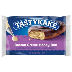 Tastykake Boston Creme Honey Bun, Creme Filled and Chocolate Iced Individually Wrapped Pastry- 5 oz