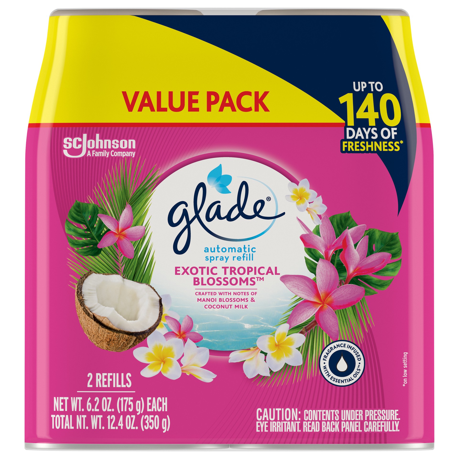 slide 1 of 29, Glade Automatic Spray Refill, Air Freshener, Exotic Tropical Blossoms, 2 Refills, 2 x 6.2 oz, 12.4 oz