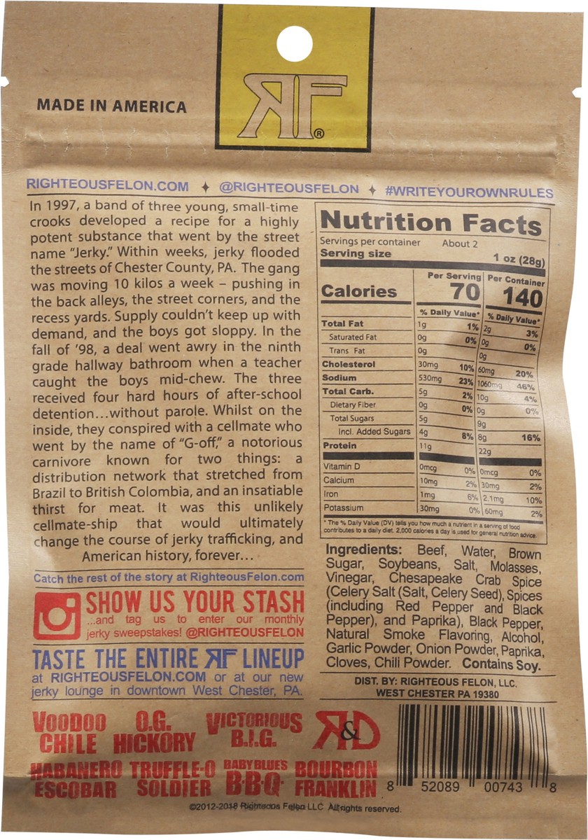 slide 5 of 9, Righteous Felon Maryland Monroe Smoke Flavor Beef Jerky 2 oz, 2 oz