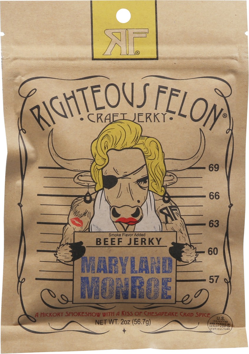 slide 6 of 9, Righteous Felon Maryland Monroe Smoke Flavor Beef Jerky 2 oz, 2 oz