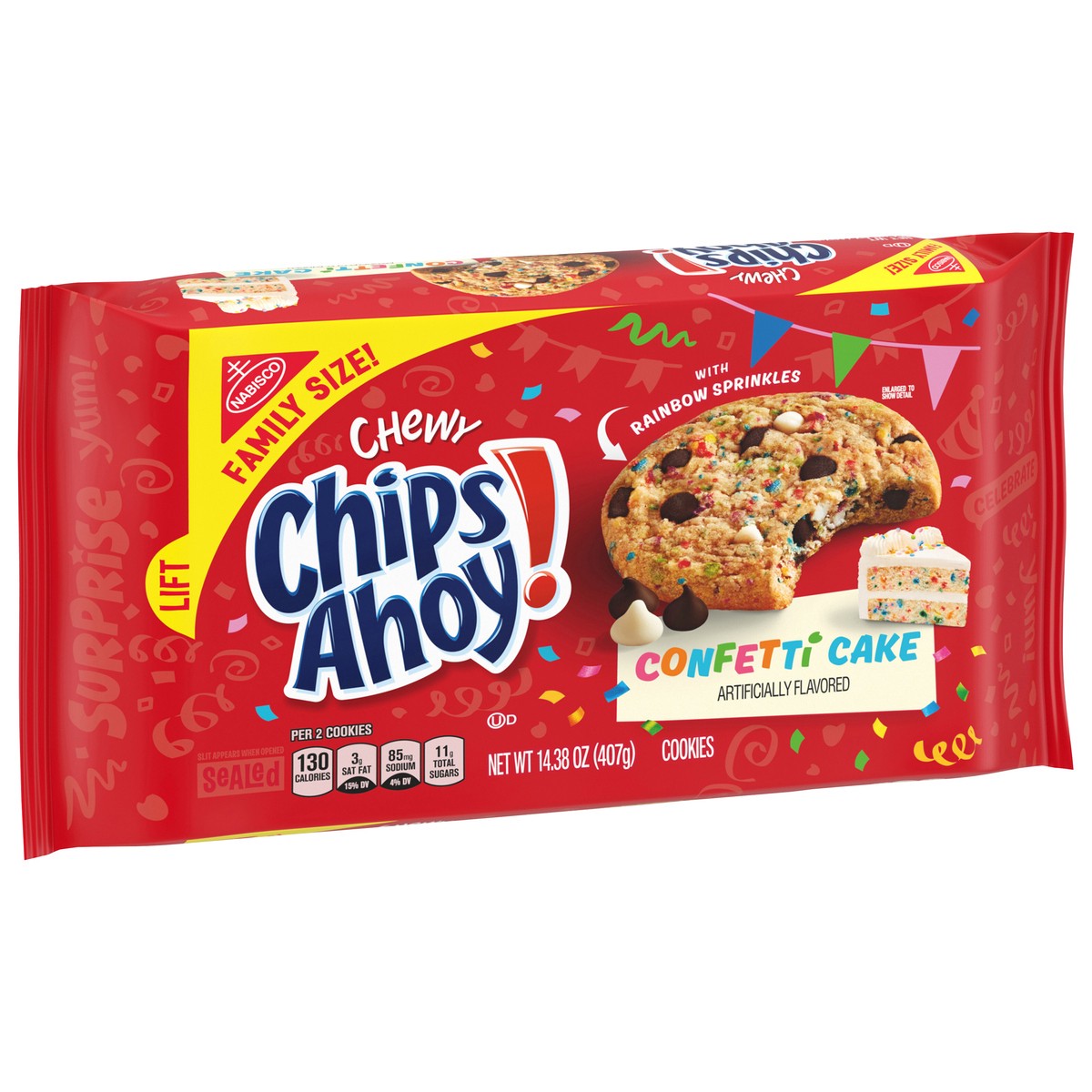 slide 6 of 9, CHIPS AHOY! Chewy Confetti Cake Cookies with Rainbow Sprinkles, Birthday Cookies, Family Size, 14.38 oz, 14.38 oz
