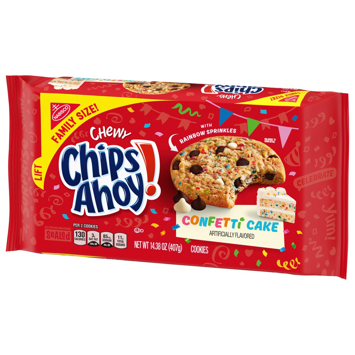 slide 7 of 9, CHIPS AHOY! Chewy Confetti Cake Cookies with Rainbow Sprinkles, Birthday Cookies, Family Size, 14.38 oz, 14.38 oz