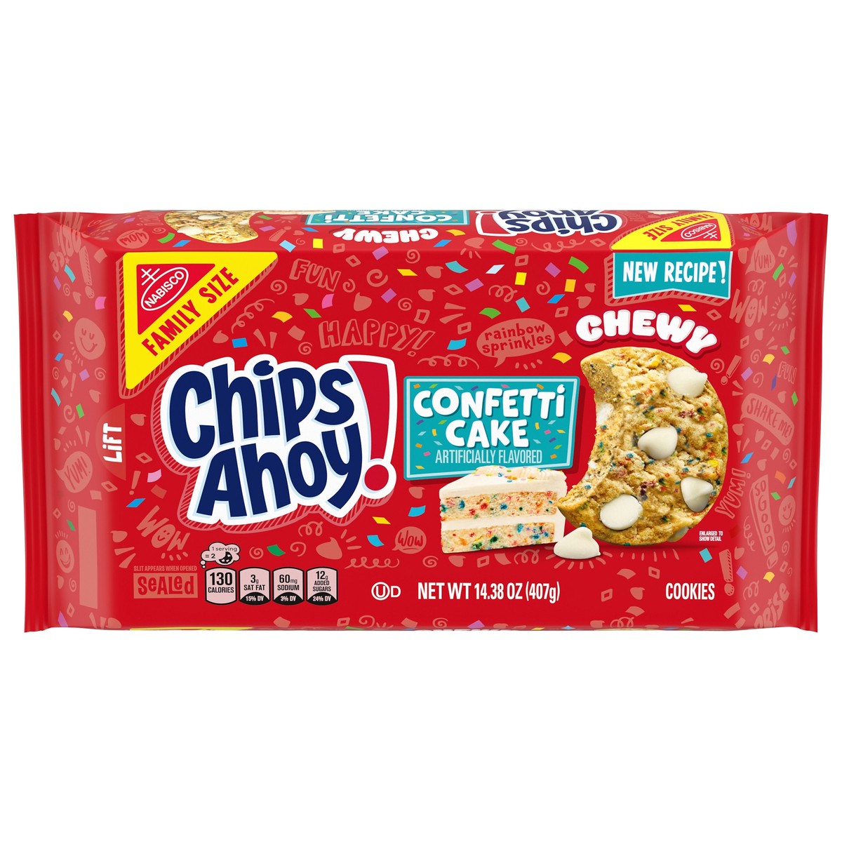 slide 1 of 9, CHIPS AHOY! Chewy Confetti Cake Cookies with Rainbow Sprinkles, Birthday Cookies, Family Size, 14.38 oz, 14.38 oz