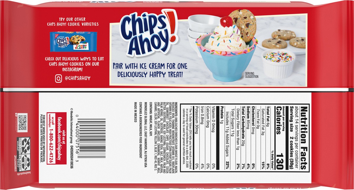 slide 5 of 9, CHIPS AHOY! Chewy Confetti Cake Cookies with Rainbow Sprinkles, Birthday Cookies, Family Size, 14.38 oz, 14.38 oz