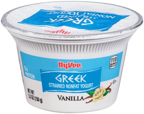 slide 1 of 1, Hy-vee Vanilla Greek Strained Nonfat Yogurt, 5.3 oz