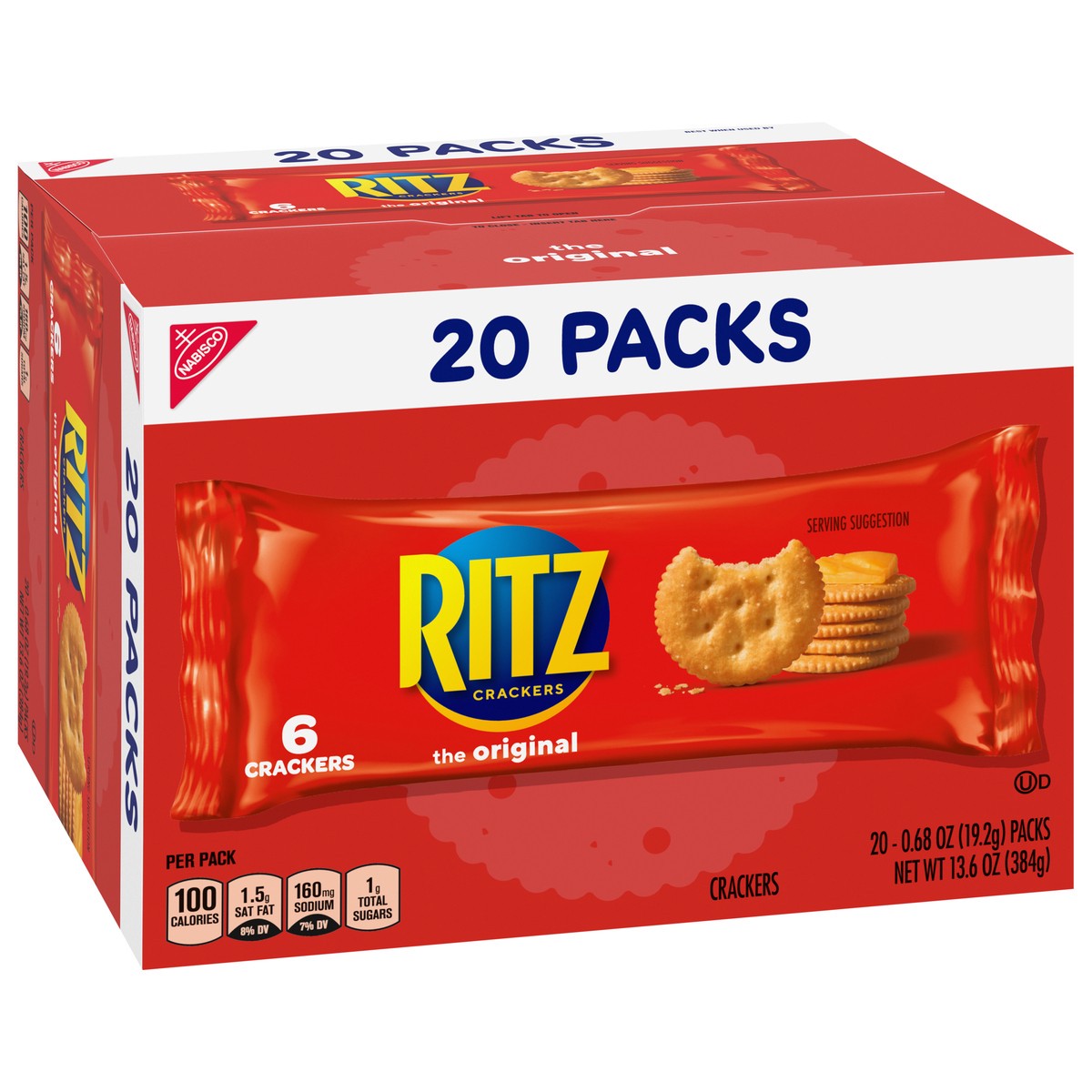 slide 8 of 9, RITZ Original Crackers, 20 Snack Packs (6 Crackers Per Pack), 13.6 oz