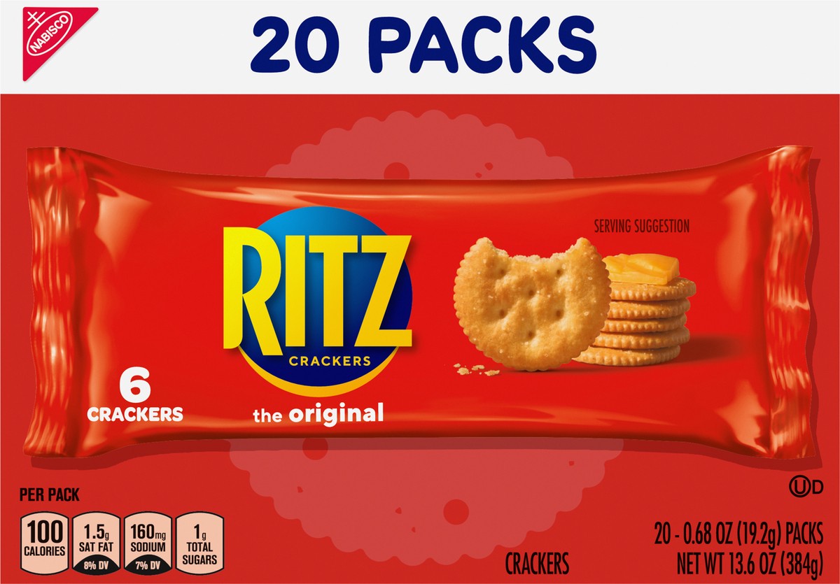 slide 5 of 9, RITZ Original Crackers, 20 Snack Packs (6 Crackers Per Pack), 13.6 oz
