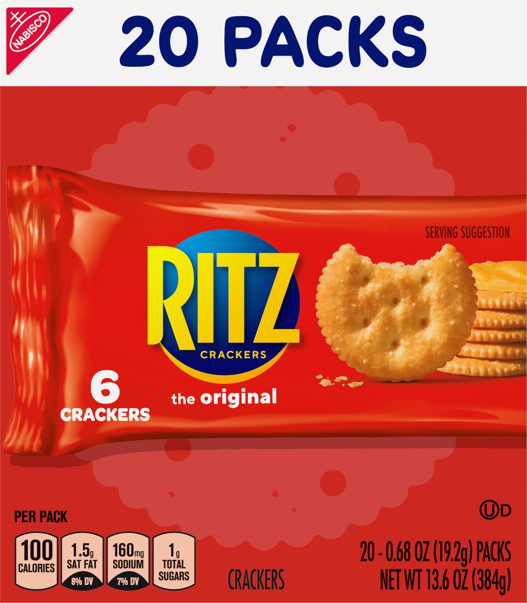 slide 9 of 9, RITZ Original Crackers, 20 Snack Packs (6 Crackers Per Pack), 13.6 oz