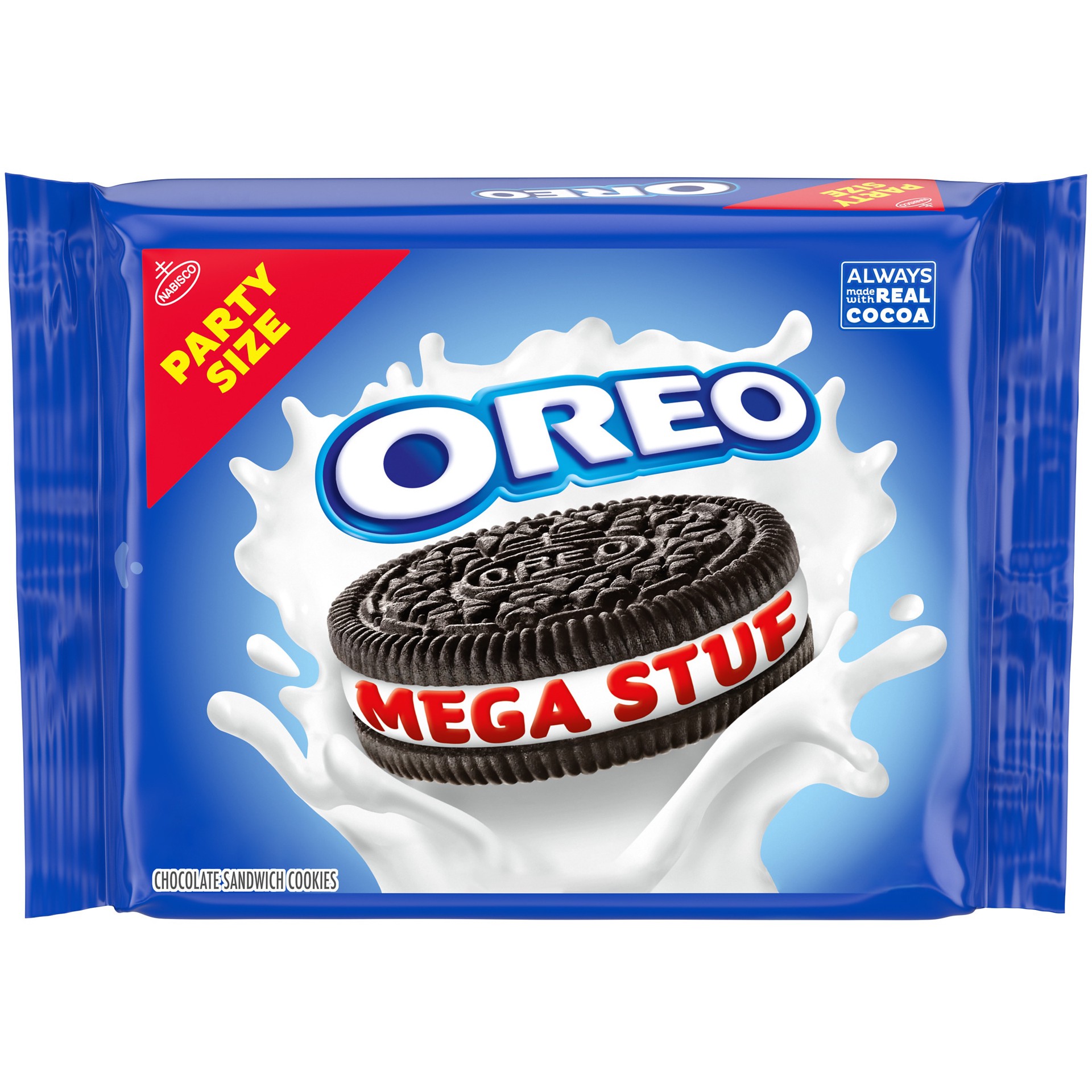slide 1 of 9, OREO Mega Stuf Chocolate Sandwich Cookies, Party Size, 1 lb 9.35 oz, 25.35 oz