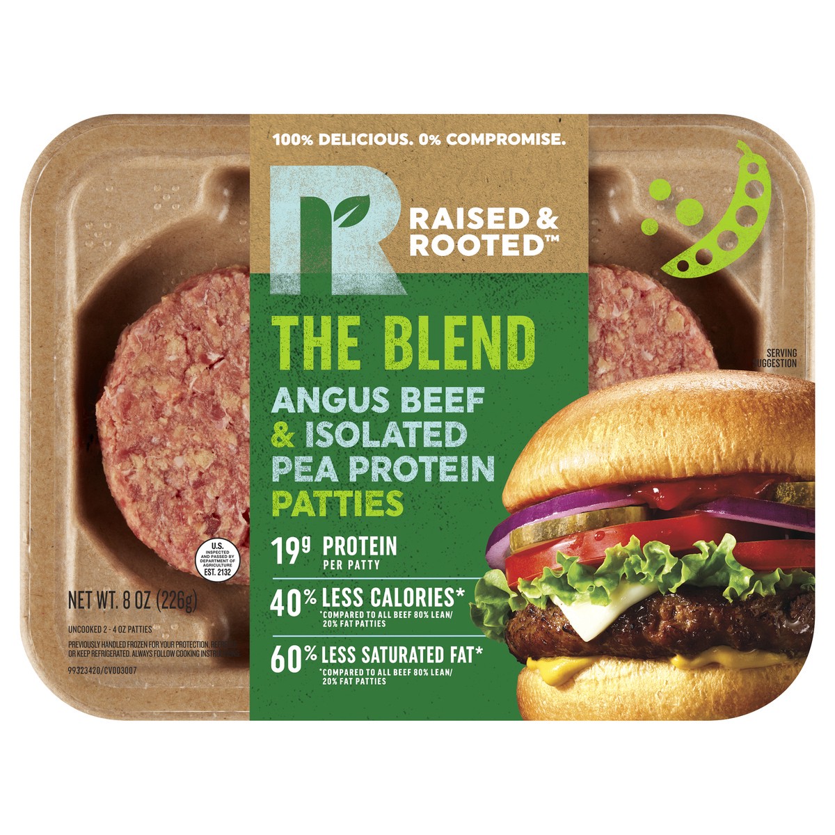 slide 2 of 7, Raised & Rooted The Blend Angus Beef & Isolated Pea Protein Patties, 2 ct; 4 oz