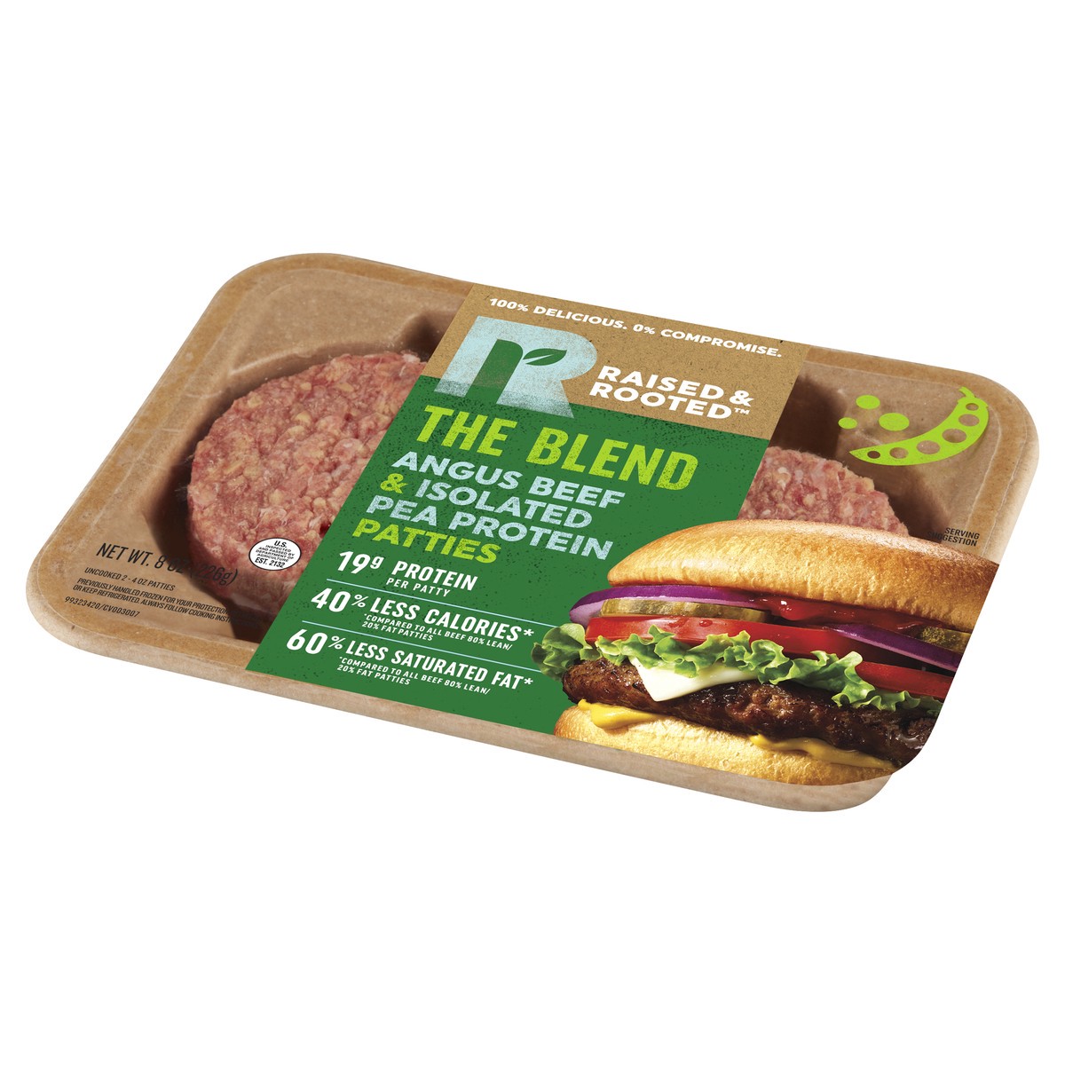 slide 3 of 7, Raised & Rooted The Blend Angus Beef & Isolated Pea Protein Patties, 2 ct; 4 oz