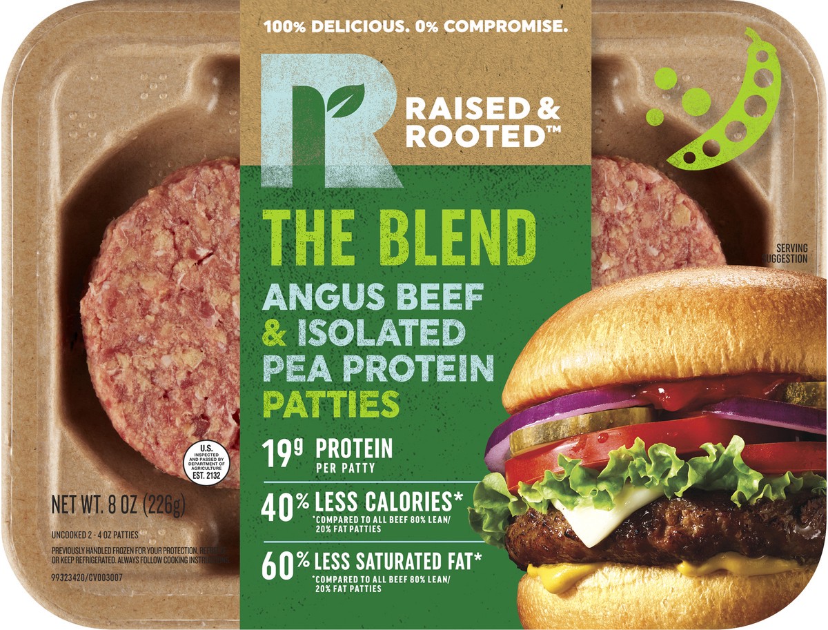 slide 5 of 7, Raised & Rooted The Blend Angus Beef & Isolated Pea Protein Patties, 2 ct; 4 oz