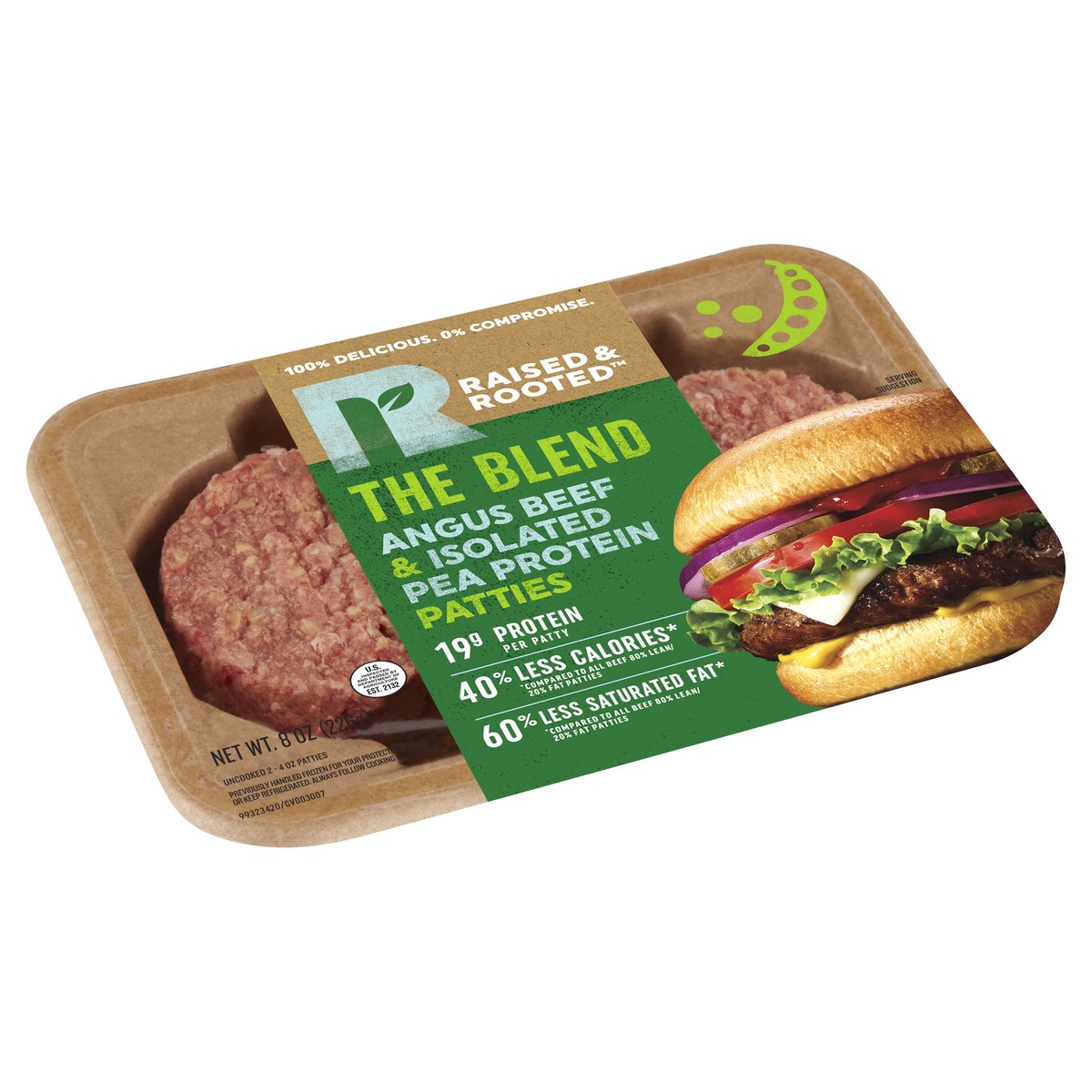 slide 1 of 7, Raised & Rooted The Blend Angus Beef & Isolated Pea Protein Patties, 2 ct; 4 oz
