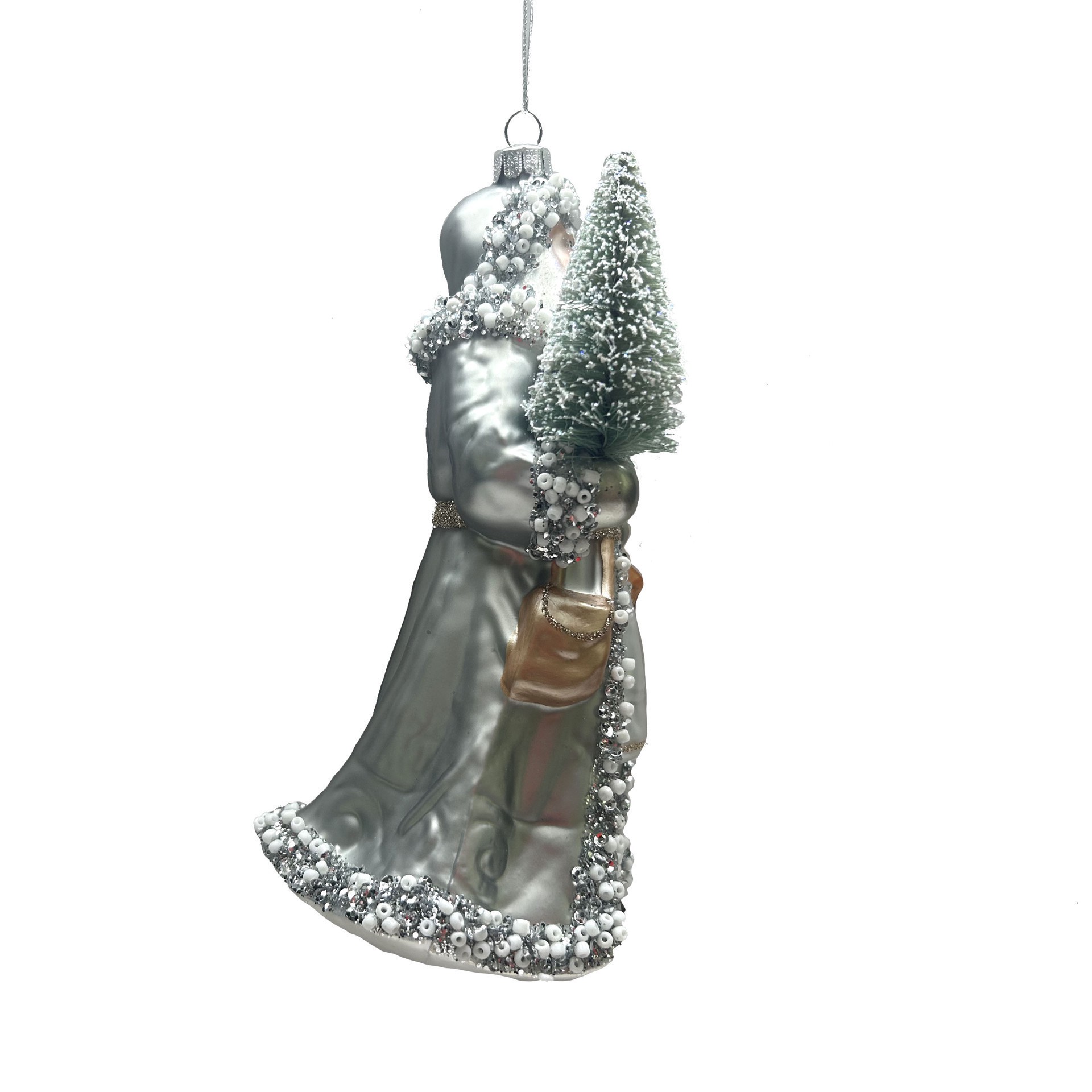 slide 3 of 3, 7.25" Frosted Santa Glass Ornament By Ashland, 7.25 in