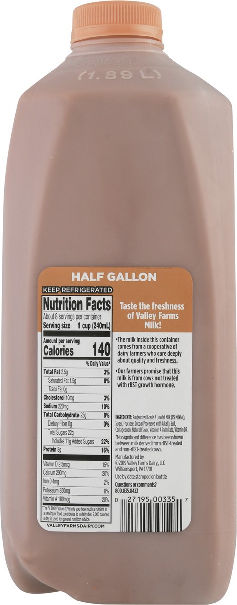 slide 6 of 9, Valley Farms 1% Milkfat Lowfat Chocolate Milk 0.5 gl, 1/2 gal