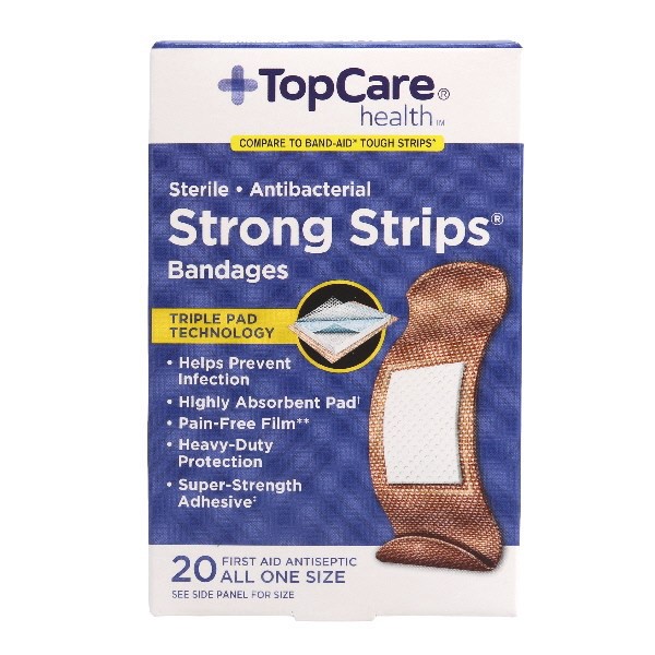 slide 1 of 1, TopCare Top Care Strong Strips Bandages, 20 ct