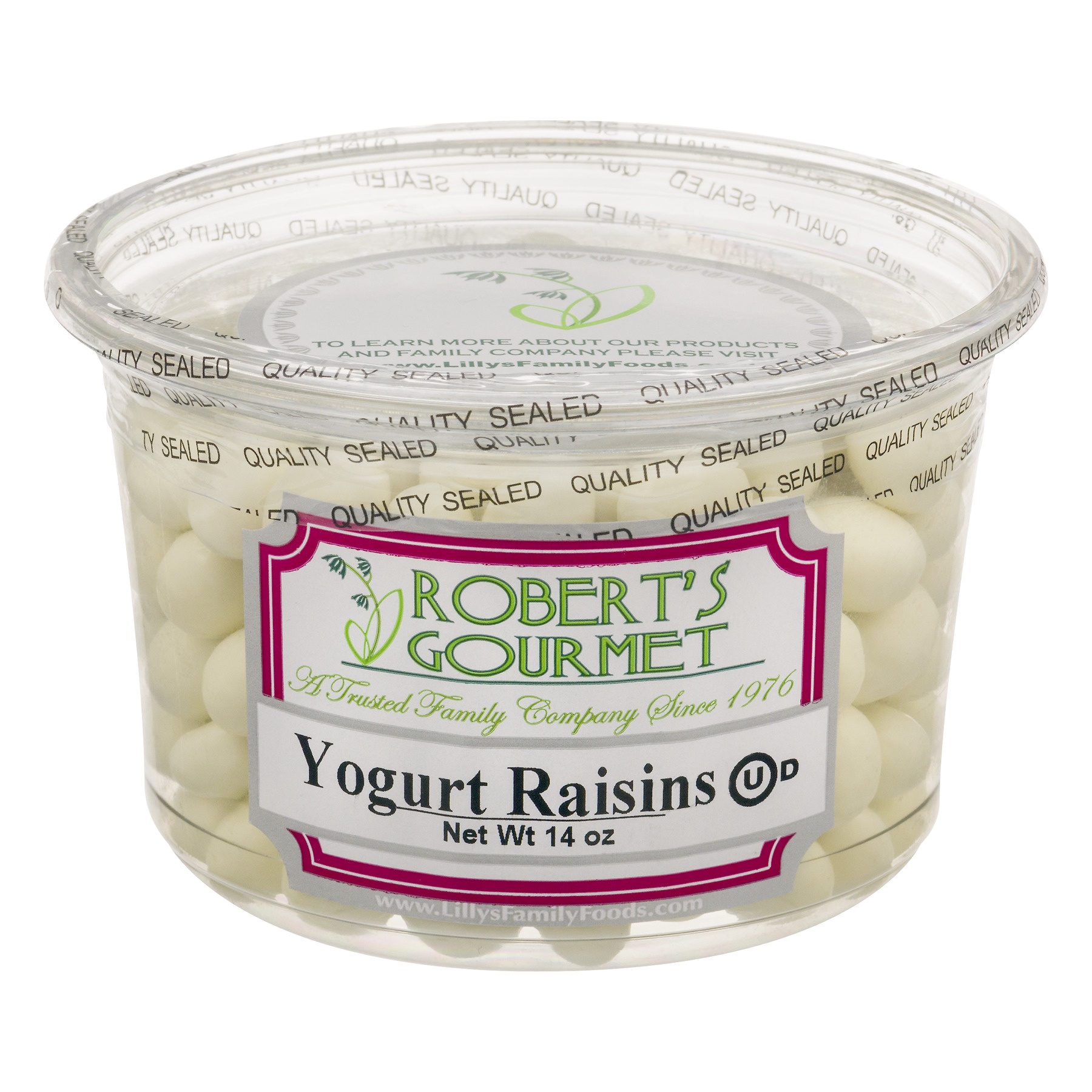 slide 1 of 1, Robert's Gourmet Lilly Yogurt Raisn, 14 oz