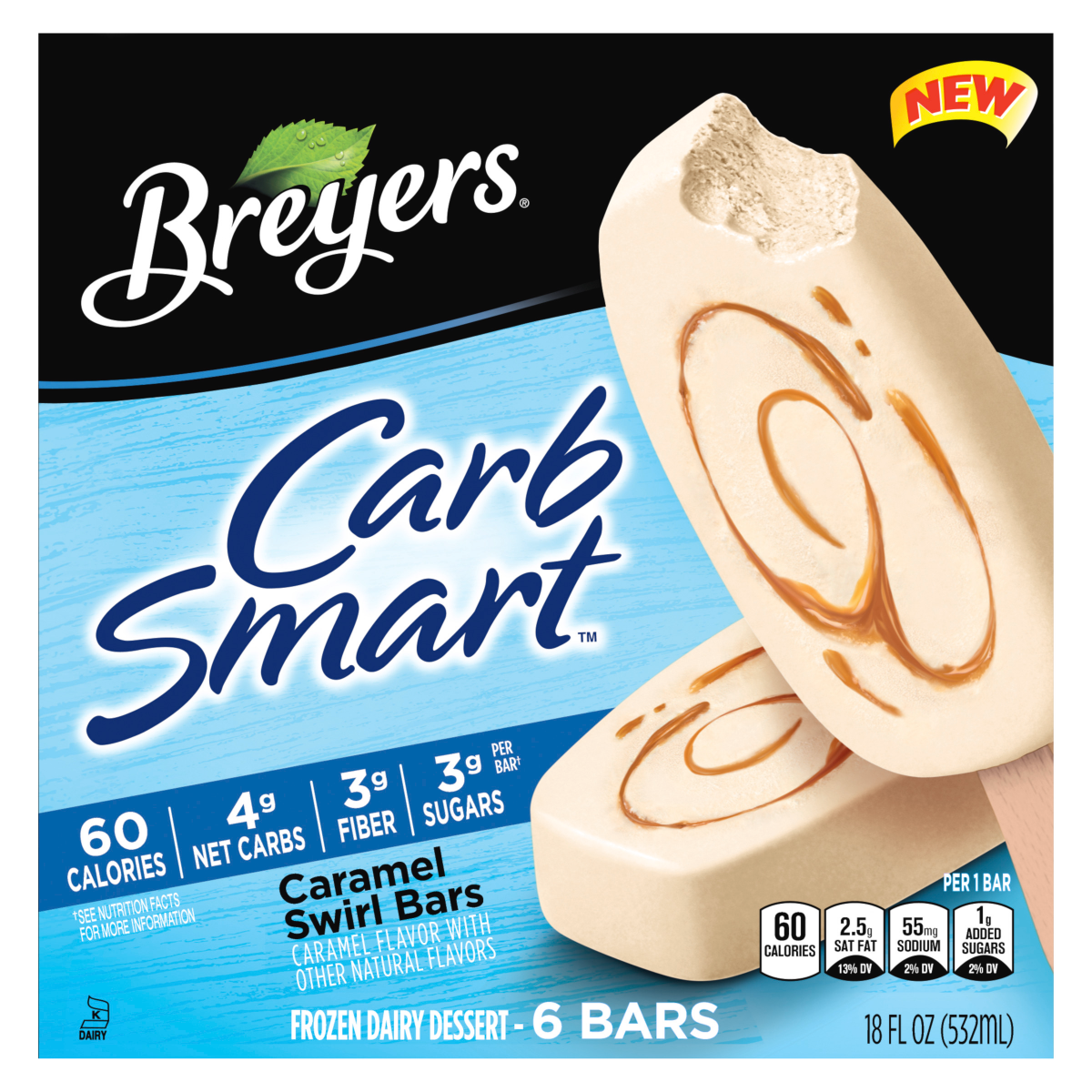 slide 17 of 29, Breyers CarbSmart™ Frozen Dairy Dessert Caramel Swirl Bars, 6 pc, 6 ct