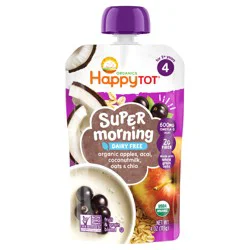 Happy Tot Organics Super Morning Stage 4 Dairy Free Organic Apples, Acai, Coconut Milk, Millet & Cinnamon + Super Chia Pouch 4 oz UNIT