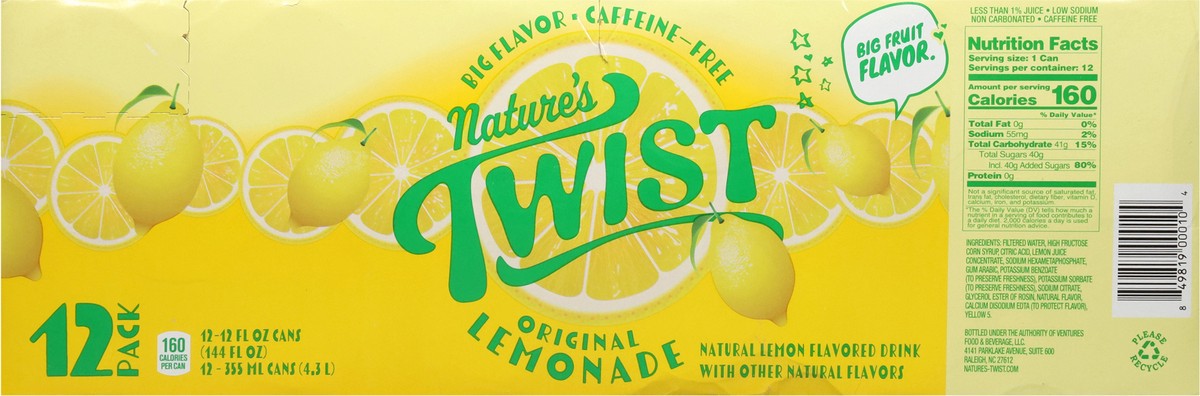 slide 8 of 12, Nature's Twist Sugar Free Original Lemonade 12 - 12 fl oz Cans, 12 ct