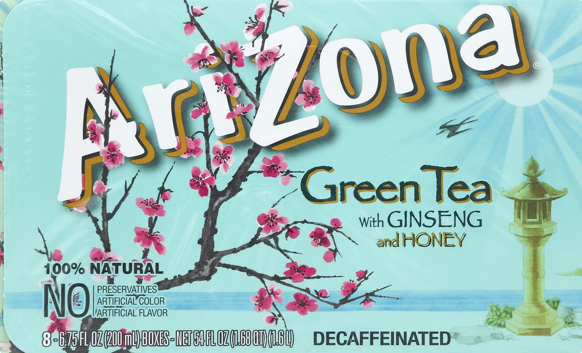slide 1 of 4, AriZona Decaffeinated Green Tea with Ginseng and Honey 8 - 6.75 fl oz Boxes, 8 ct; 6.75 oz