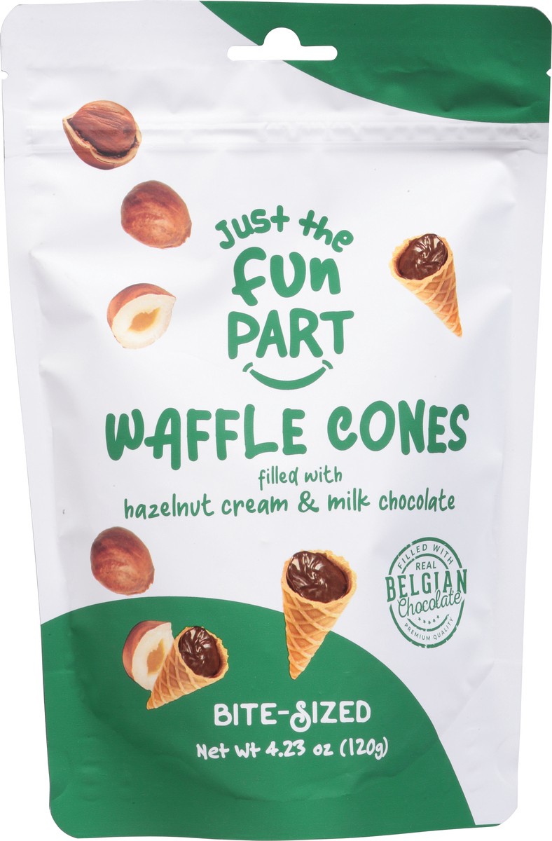 slide 6 of 9, Just The Fun Part Waffle Cones, Hazelnut Cream & Milk Chocolate, Bite-Sized, 4.23 oz