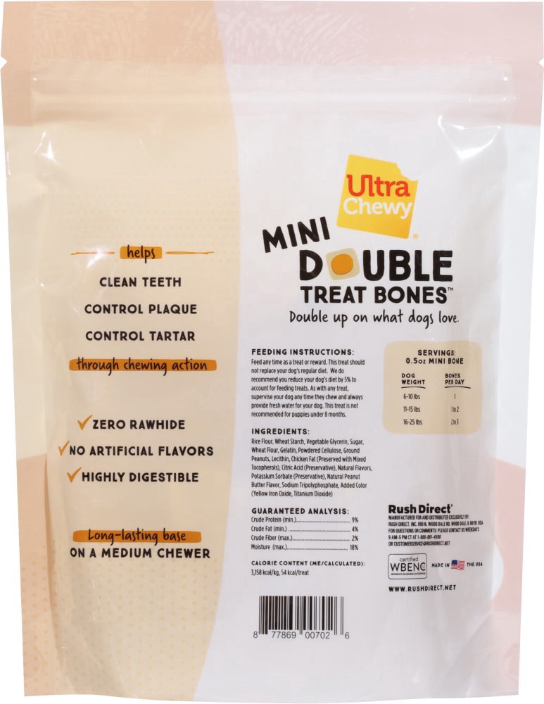slide 2 of 2, Ultra Chewy® Peanut Butter Flavor Mini Double Treat Bones™, 9 oz
