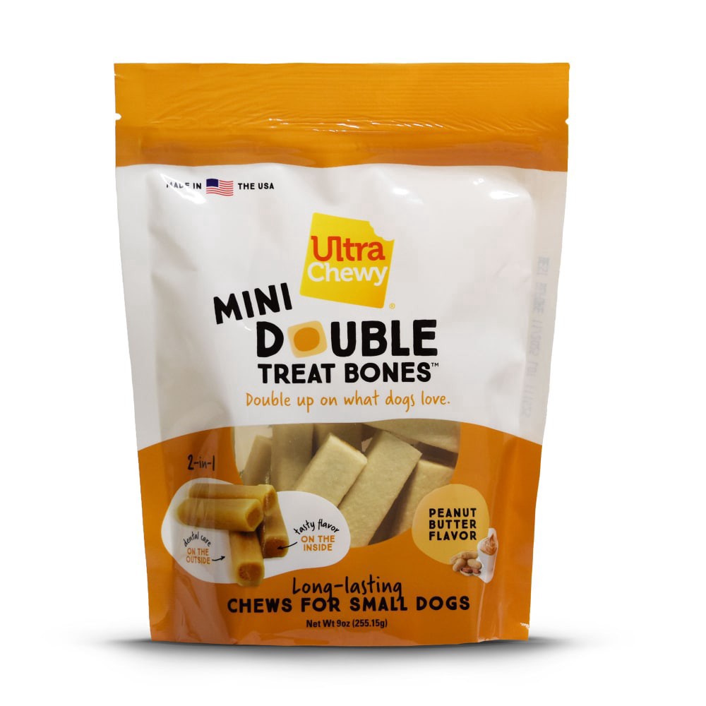 slide 1 of 2, Ultra Chewy® Peanut Butter Flavor Mini Double Treat Bones™, 9 oz