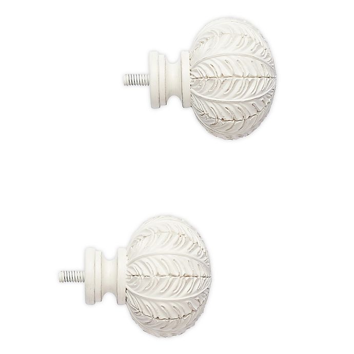 slide 1 of 2, Cambria Classic Leaf Finials - Satin White, 2 ct