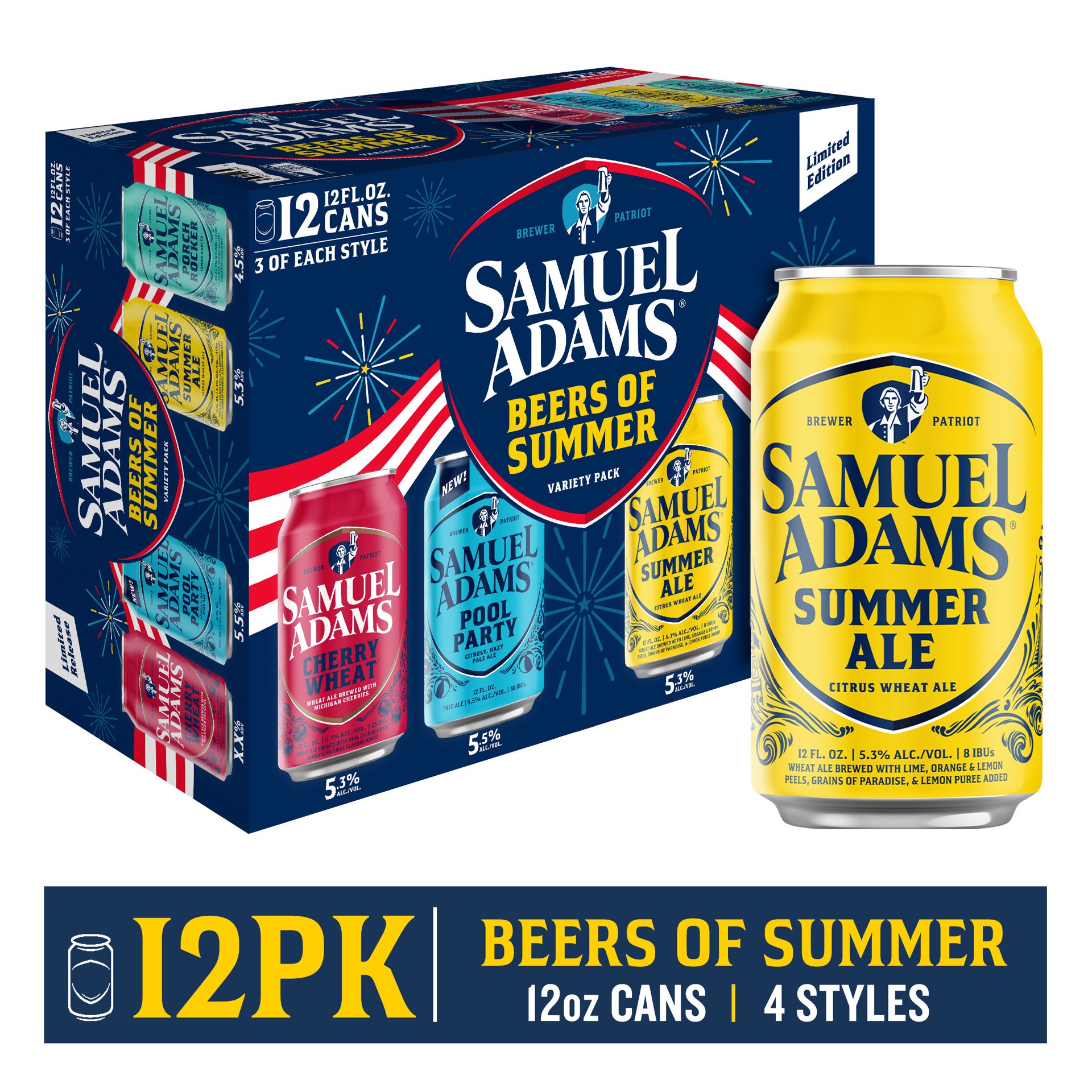 slide 1 of 7, Samuel Adams Beers of Summer Seasonal Variety Pack Beer (12 fl. oz. Can, 12pk.), 12 ct; 12 oz