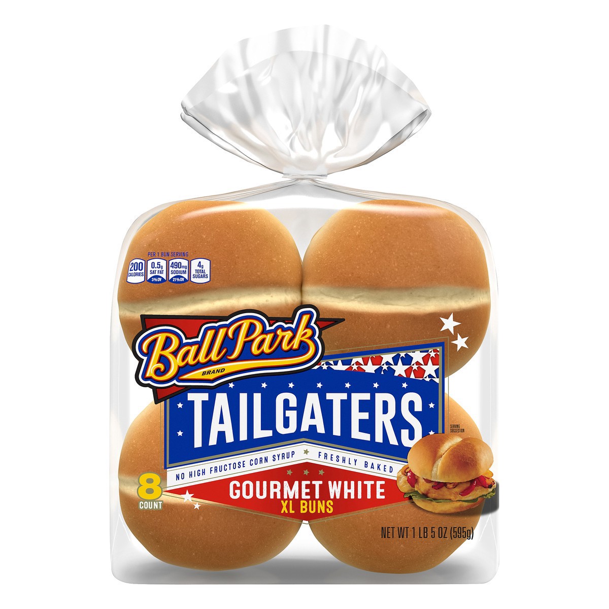 slide 1 of 1, Ball Park Tailgaters White XL Sandwich Buns, 8 count, 21 oz, 