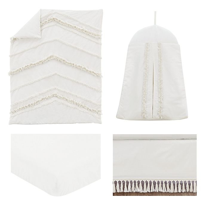 slide 2 of 6, Sweet Jojo Designs Boho Fringe Crib Bedding Set - Ivory/White, 4 ct