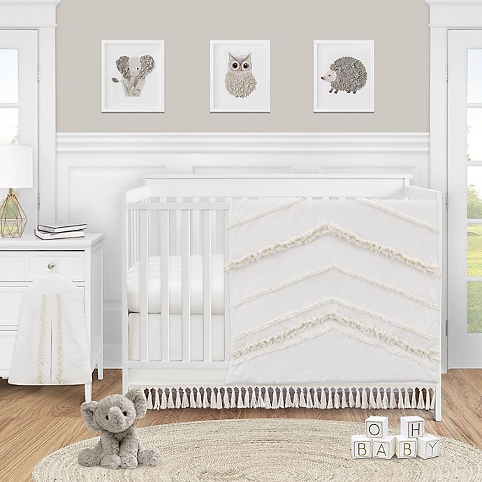 slide 1 of 6, Sweet Jojo Designs Boho Fringe Crib Bedding Set - Ivory/White, 4 ct