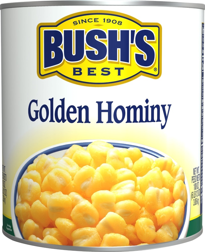 slide 1 of 1, Bush's Best Golden Hominy, 108 oz