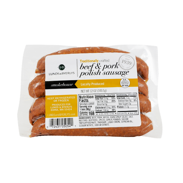 slide 1 of 1, L&B Beef & Pork Polish Sausage, 12 oz