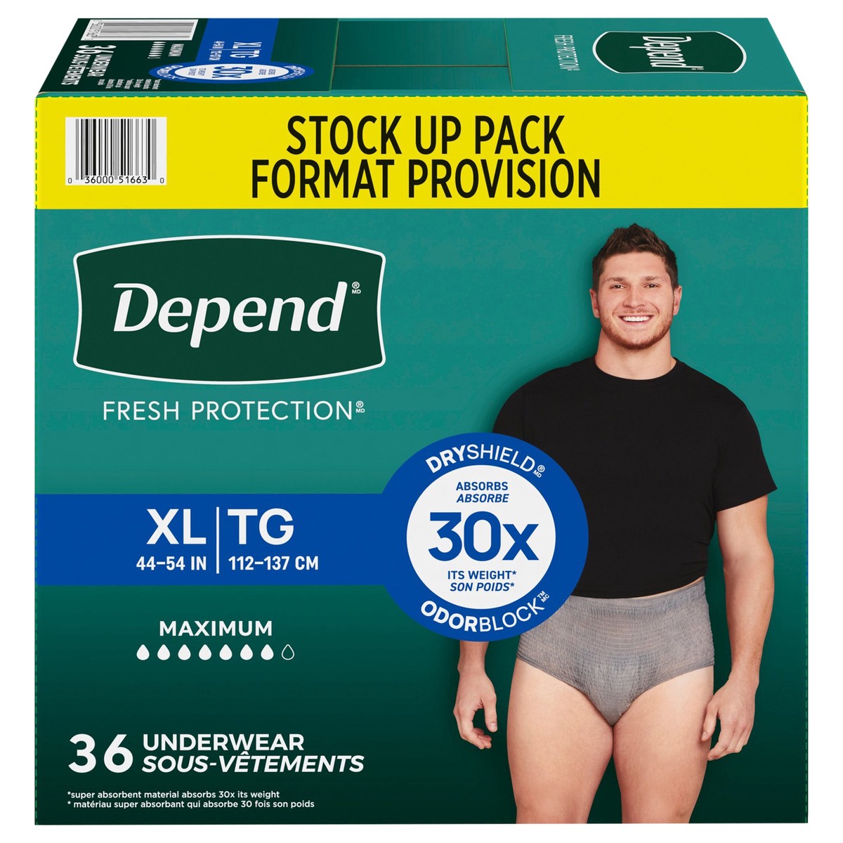 slide 1 of 5, Depend Fresh Protection Adult Incontinence Underwear for Men, Disposable, Maximum, Extra-Large, Grey, 36 Count, 36 ct