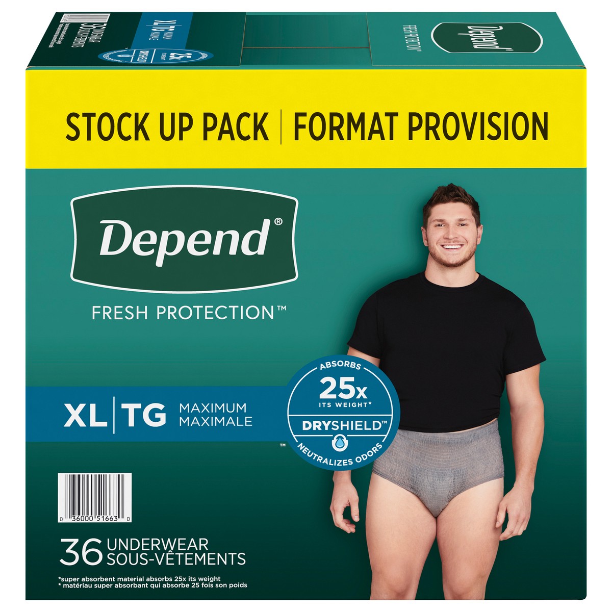 slide 1 of 5, Depend Fresh Protection Adult Incontinence Underwear for Men (Formerly Depend Fit-Flex), Disposable, Maximum, Extra-Large, Grey, 36 Count, 36 ct