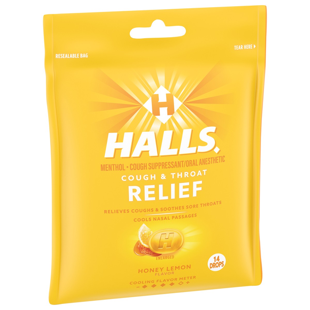 slide 2 of 14, Halls Relief Honey Lemon Flavor Cough Drops 14 ea, 14 ct