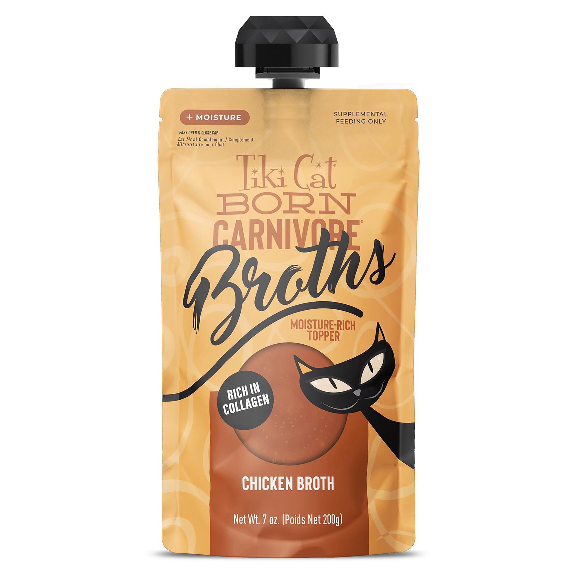slide 1 of 1, Tiki Cat Born Carnivore Broths Wet Cat Food Topper, Chicken Broth, 7 oz. Spout Pouch (6 Count), 7 oz