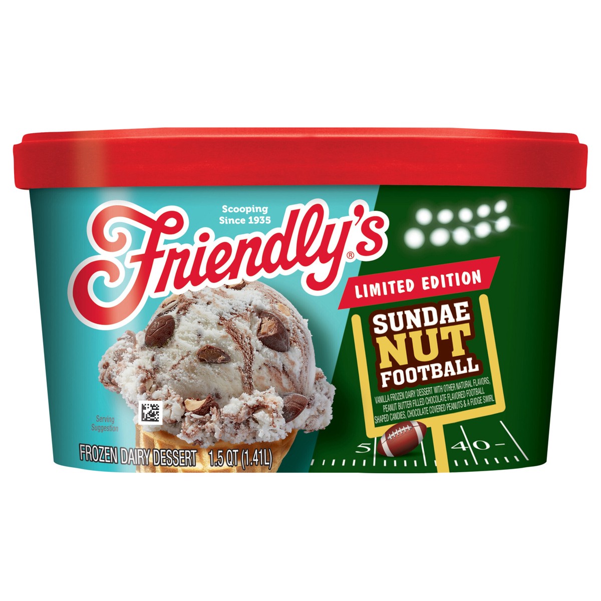 slide 1 of 4, Friendly's Limited Edition Sundae Nut Football Ice Cream, 48 fl oz