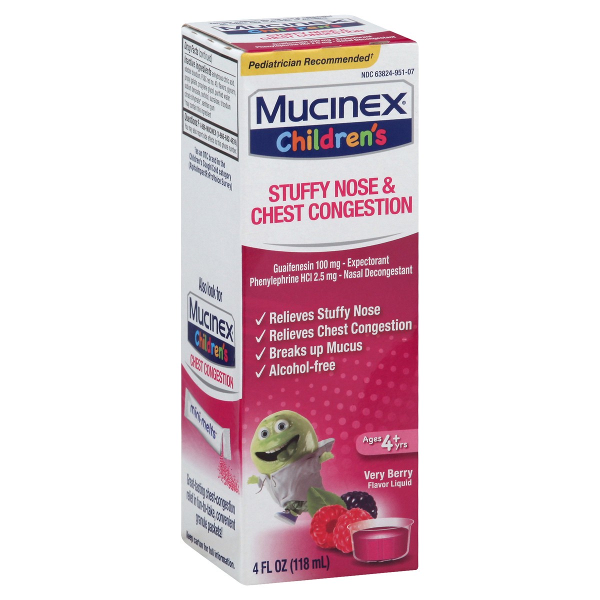 slide 5 of 9, Mucinex Children's Liquid - Stuffy Nose & Cold Mixed Berry 4 oz. (Packaging May Vary), 4 fl oz