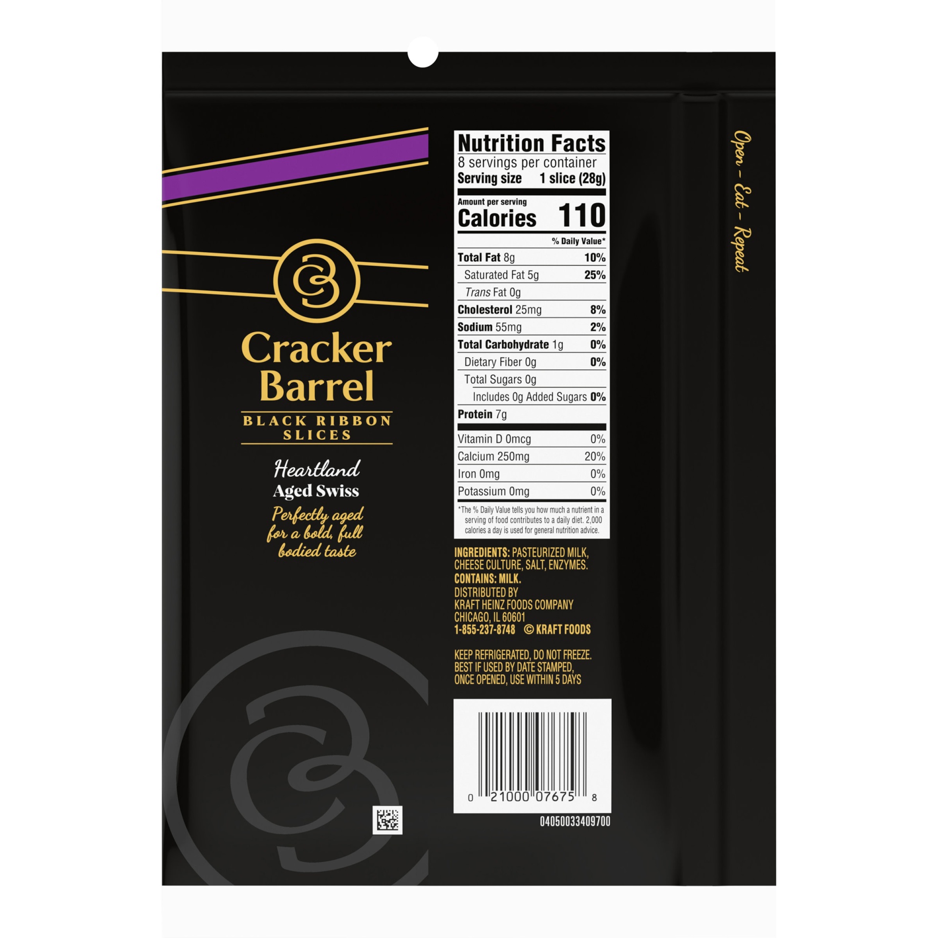 Cracker Barrel Black Ribbon Slices Heartland Aged Swiss Cheese Slices