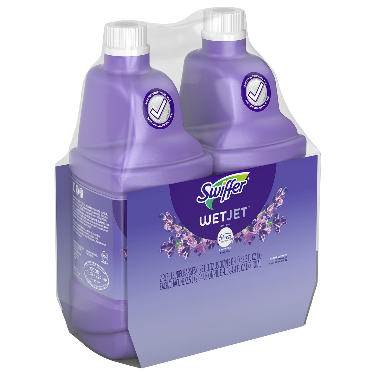 slide 2 of 4, Swiffer WetJet Spray Mop Multi-Purpose and Hardwood Liquid Floor Cleaner Solution Refill, Lavender Vanilla & Comfort, 1.25 Liter (2 Pack), 2 ct; 1.25 liter