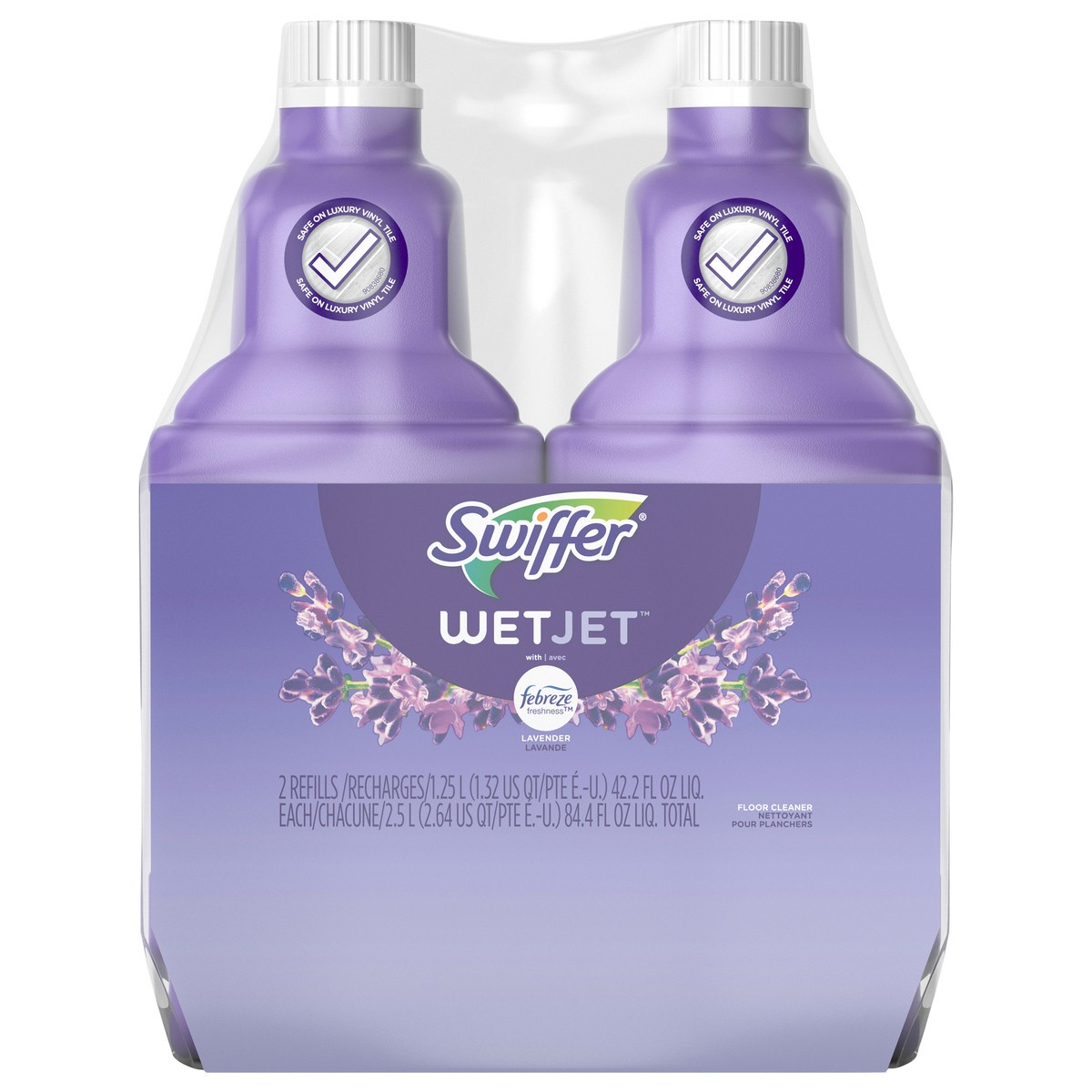 slide 1 of 4, Swiffer WetJet Spray Mop Multi-Purpose and Hardwood Liquid Floor Cleaner Solution Refill, Lavender Vanilla & Comfort, 1.25 Liter (2 Pack), 2 ct; 1.25 liter