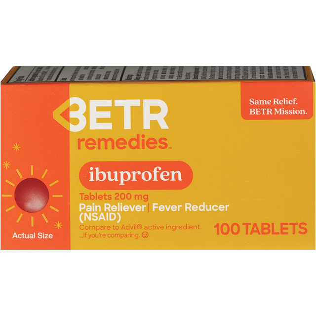 slide 1 of 1, Betr Remedies Ibuprofen 200Mg Tablets, 100 ct