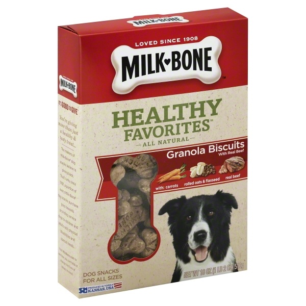 slide 1 of 1, Milk-Bone Healthy Favorites Granola Beef Dog Biscuits, 18 oz