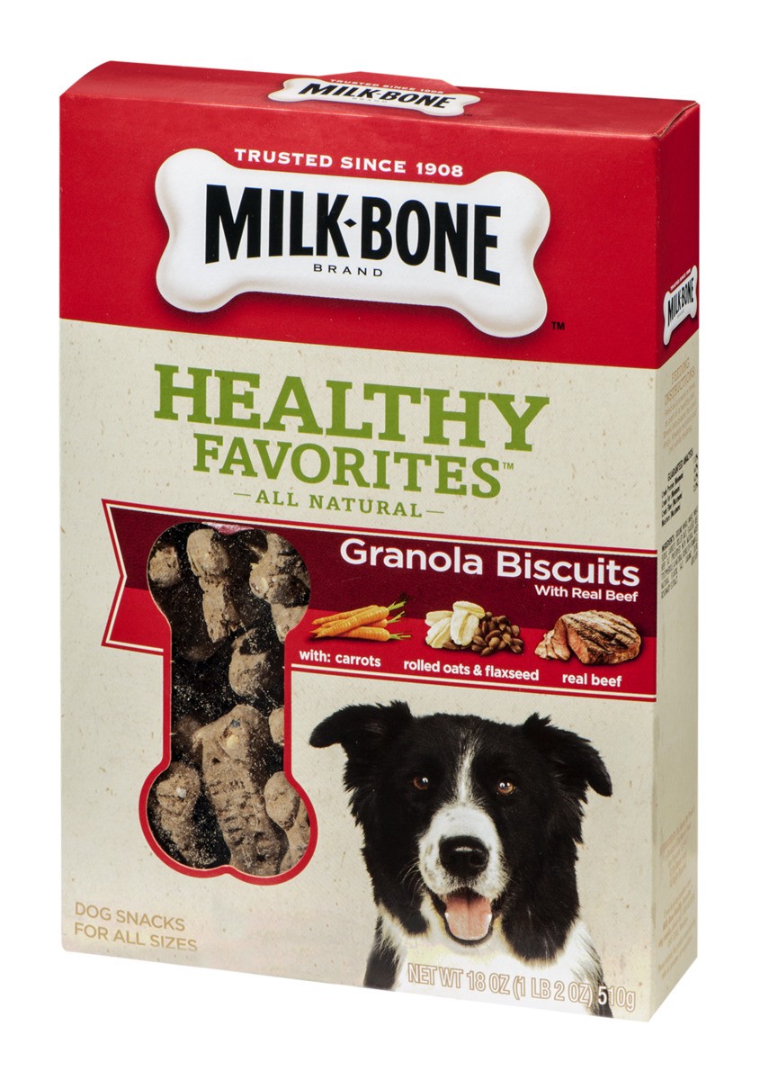 slide 4 of 9, Milk-Bone Healthy Favorites Granola Beef Dog Biscuits, 18 oz