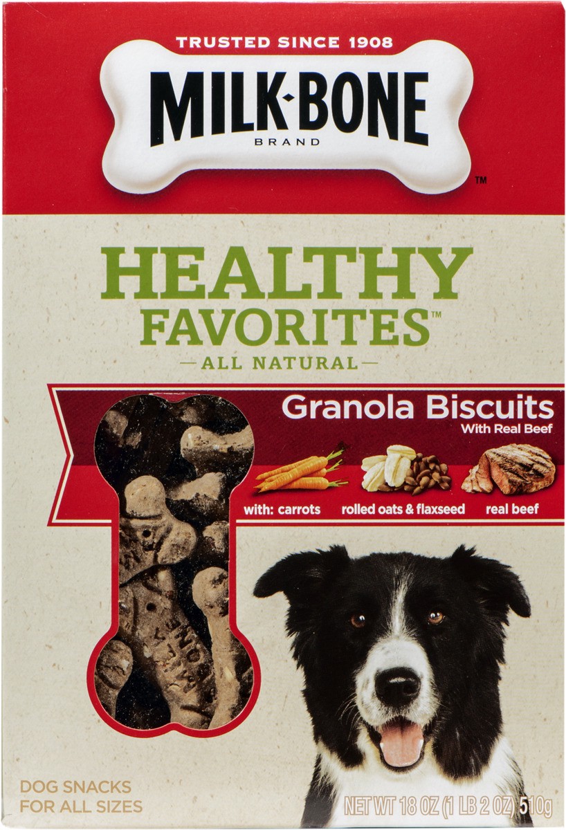 slide 8 of 9, Milk-Bone Healthy Favorites Granola Beef Dog Biscuits, 18 oz